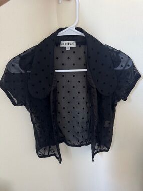 bebe Black Sheer Polka Dot Cropped Shrug